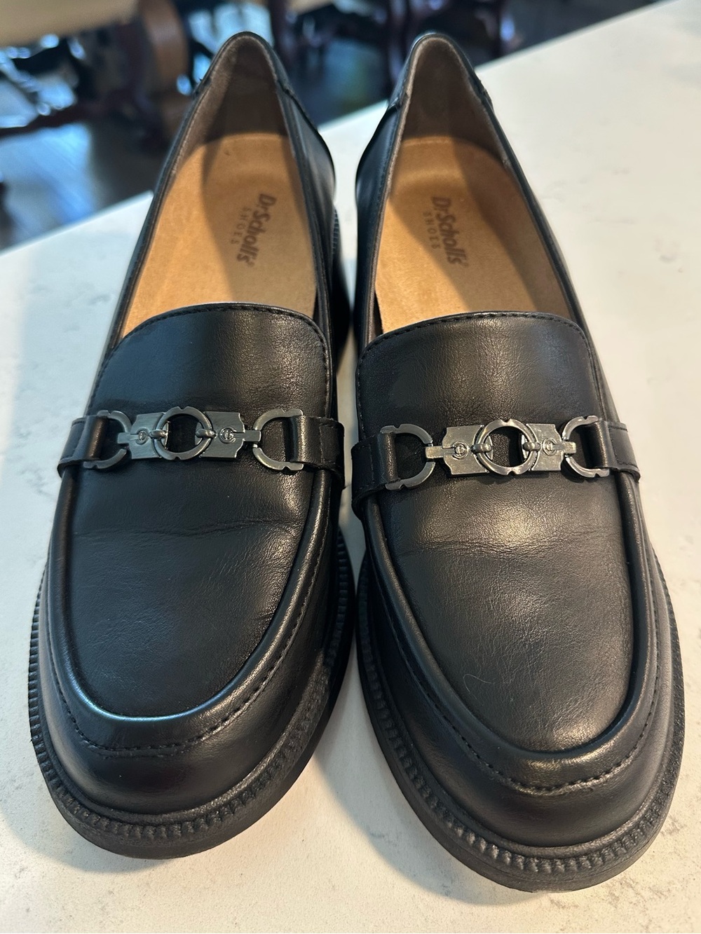 Dr. Scholls Black Leather Women’s Loafers with Metal Bit Size 7.5